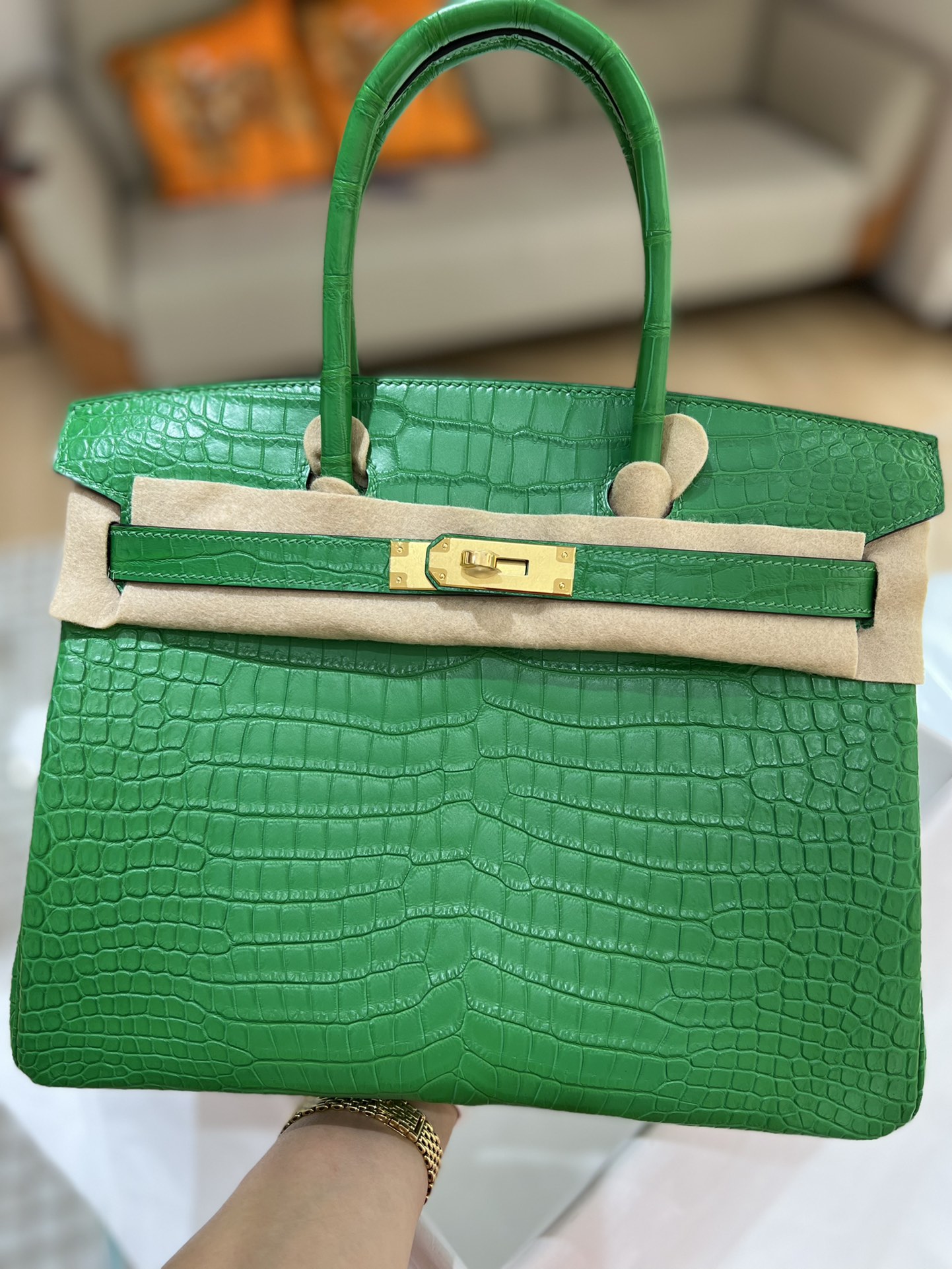 Hermes Birkin 30CM Handmade Bag In Green Crocodile Porosus Matte Skin